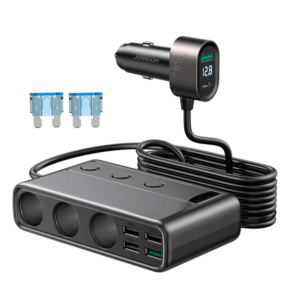 9in1 car charger 5x USB 1x USB-C 3x lighter socket PD QC black - Carlat