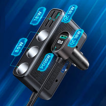 9in1 car charger 5x USB 1x USB-C 3x lighter socket PD QC black - Carlat