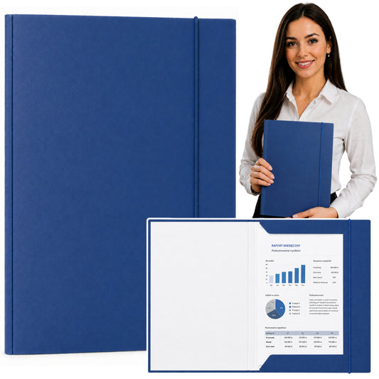 A4 Vented Cardboard Folder with Elastic Band, Varnished, 300 g/m², Blue - Carlat
