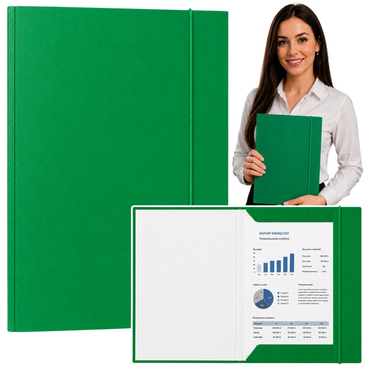 A4 Vented Cardboard Folder with Elastic Band, Varnished, 300 g/m², Green - Carlat