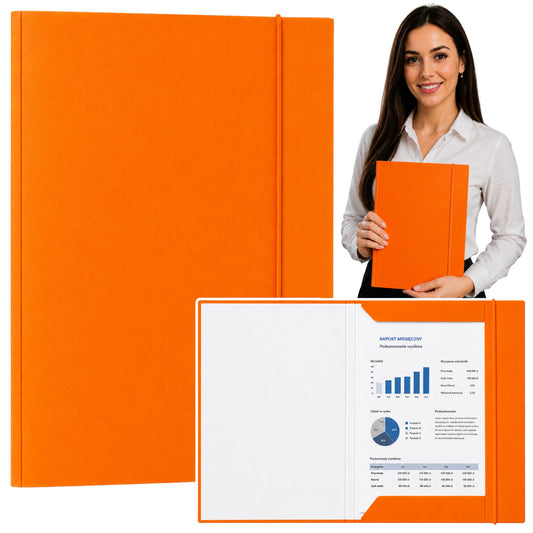 A4 Vented Cardboard Folder with Elastic Band, Varnished, 300 g/m², Orange - Carlat