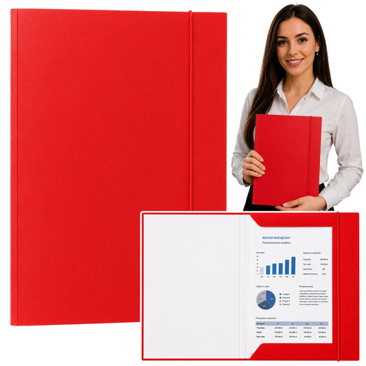 A4 Vented Cardboard Folder with Elastic Band, Varnished, 300 g/m², Red - Carlat
