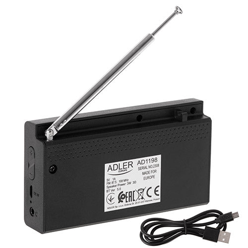AD 1198 Portable Radio - LCD - FM - Bluetooth - Clock - Carlat