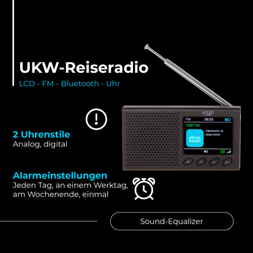 AD 1198 Portable Radio - LCD - FM - Bluetooth - Clock - Carlat