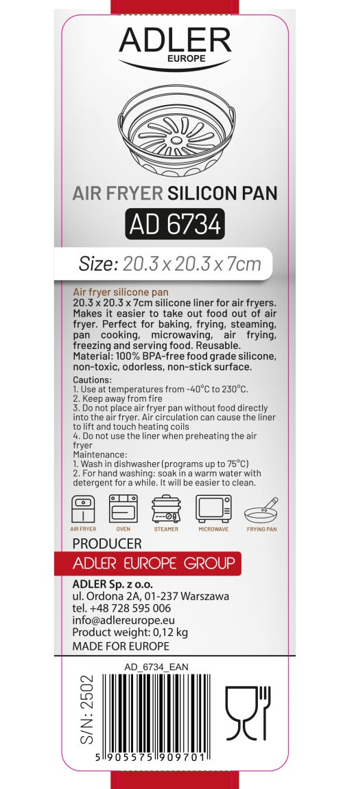 AD 6734 Silicone Tray for Air Fryer | Round | 20.3 cm | Reusable | BPA-Free Food-Grade Silicone - Carlat