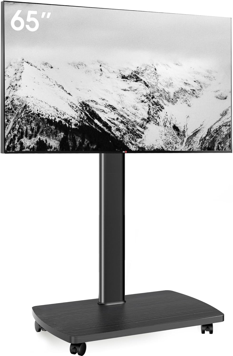 AOKCOS TV Stand Rollable with Wooden Shelf, TV Stand on Wheels for 32-65 Inch TVs, TV Floor Stand, Height Adjustable, Swivelling, up to 40 kg Max. VESA 400 x 400 mm (Black) - Carlat