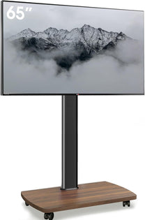 AOKCOS TV Stand Rollable with Wooden Shelf, TV Stand on Wheels for 32-65 Inch TVs, TV Floor Stand, Height Adjustable, Swivelling, up to 40 kg Max. VESA 400 x 400 mm (Black) - Carlat