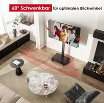 AOKCOS TV Stand Rollable with Wooden Shelf, TV Stand on Wheels for 32-65 Inch TVs, TV Floor Stand, Height Adjustable, Swivelling, up to 40 kg Max. VESA 400 x 400 mm (Black) - Carlat