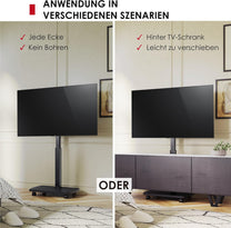AOKCOS TV Stand Rollable with Wooden Shelf, TV Stand on Wheels for 32-65 Inch TVs, TV Floor Stand, Height Adjustable, Swivelling, up to 40 kg Max. VESA 400 x 400 mm (Black) - Carlat