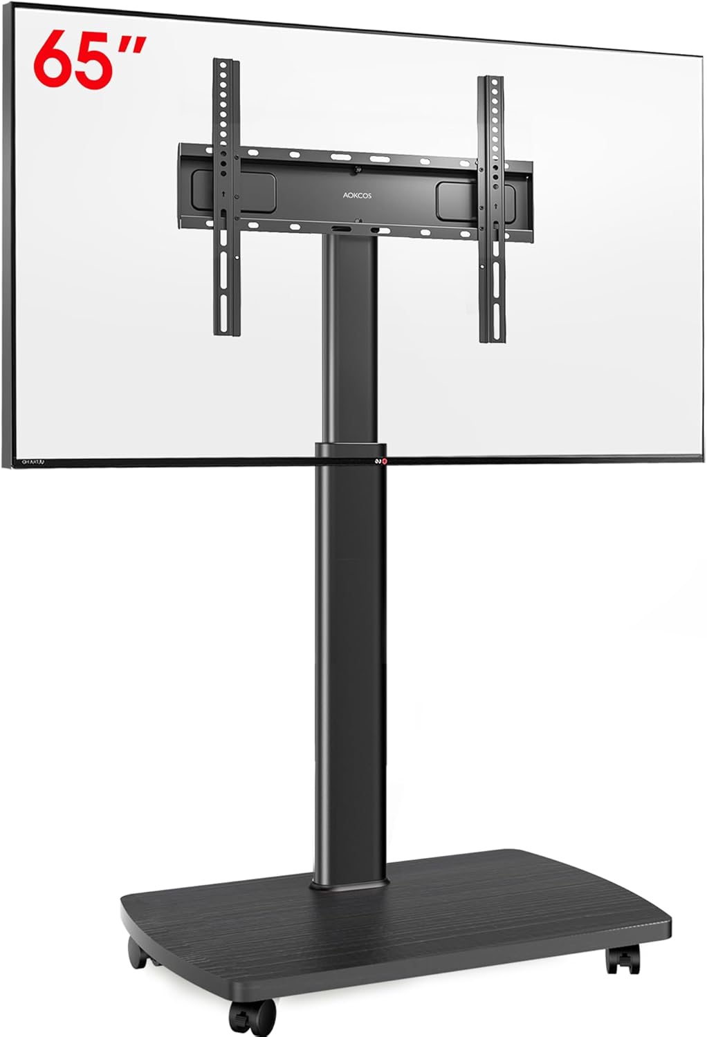AOKCOS TV Stand Rollable with Wooden Shelf, TV Stand on Wheels for 32-65 Inch TVs, TV Floor Stand, Height Adjustable, Swivelling, up to 40 kg Max. VESA 400 x 400 mm (Black) - Carlat