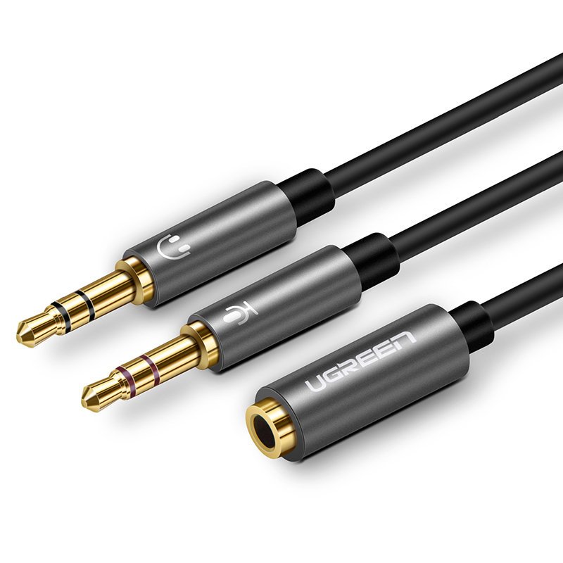 AUX 3.5 mm mini jack splitter adapter for microphone and headphones, black - Carlat