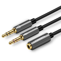 AUX 3.5 mm mini jack splitter adapter for microphone and headphones, black - Carlat