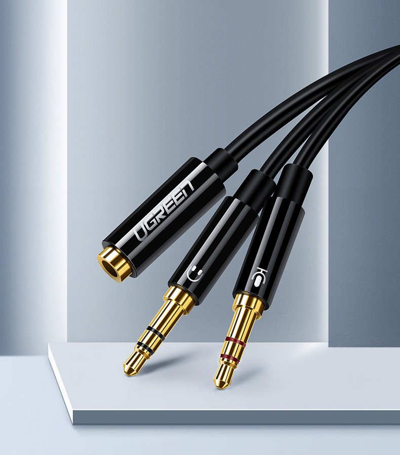 AUX 3.5 mm mini jack splitter adapter for microphone and headphones, black - Carlat
