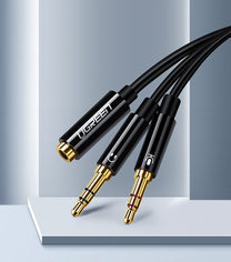 AUX 3.5 mm mini jack splitter adapter for microphone and headphones, black - Carlat