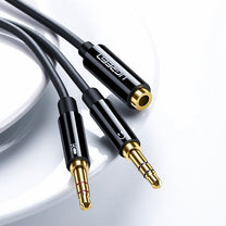 AUX 3.5 mm mini jack splitter adapter for microphone and headphones, black - Carlat