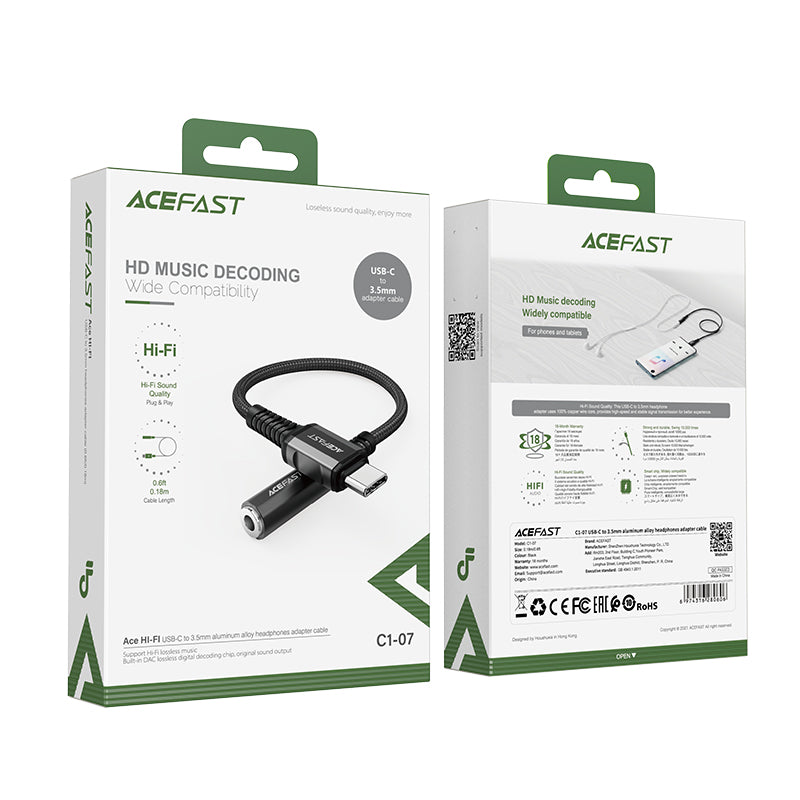 AUX USB-C to 3.5mm mini jack 18cm audio headphone adapter black - Carlat