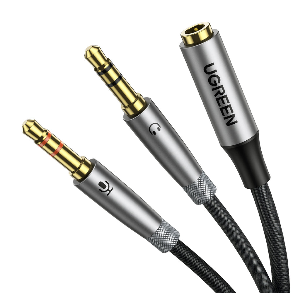 AUX cable distributor 3.5 mm female for headphones and male microphone 20cm black - Carlat