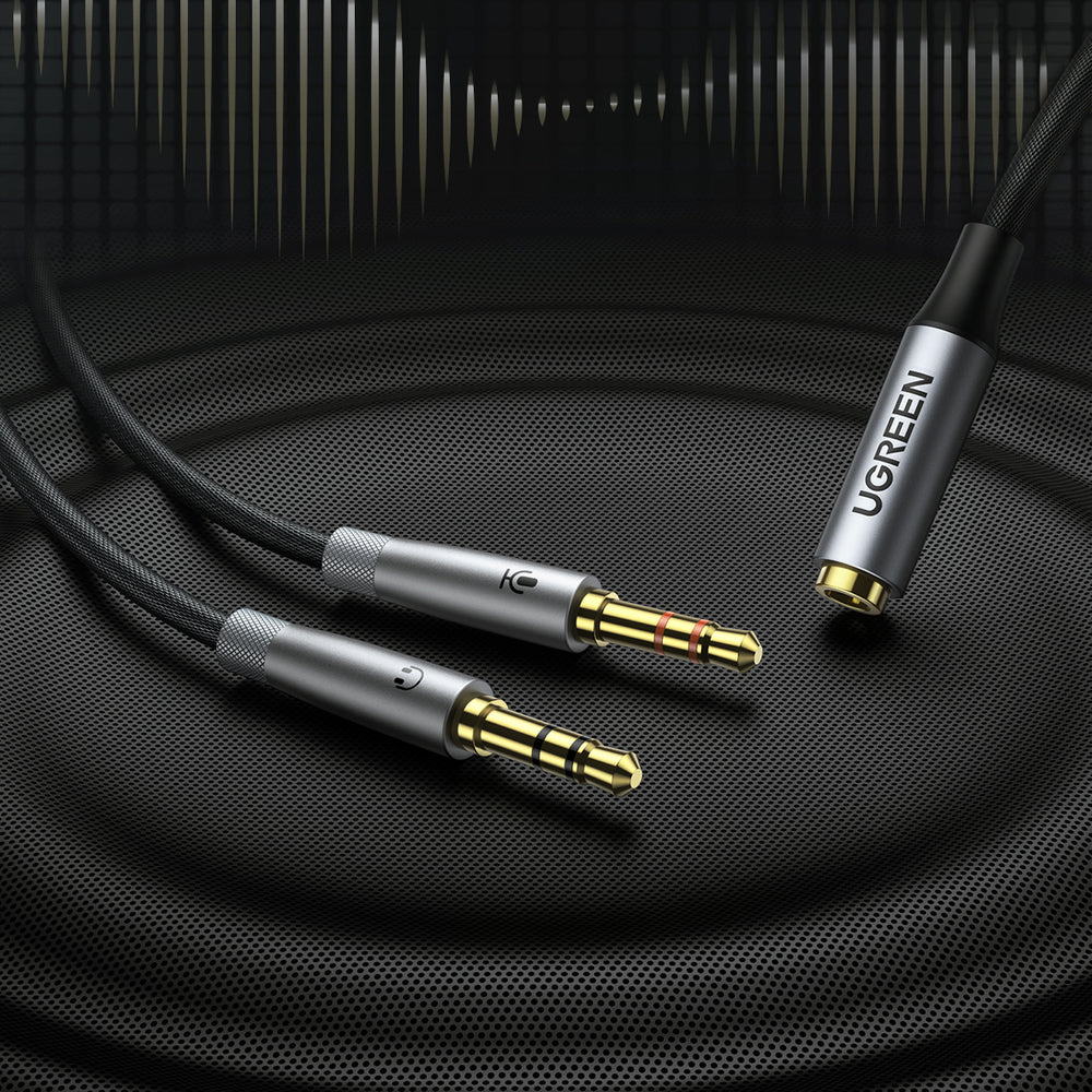 AUX cable distributor 3.5 mm female for headphones and male microphone 20cm black - Carlat
