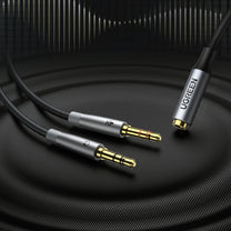 AUX cable distributor 3.5 mm female for headphones and male microphone 20cm black - Carlat