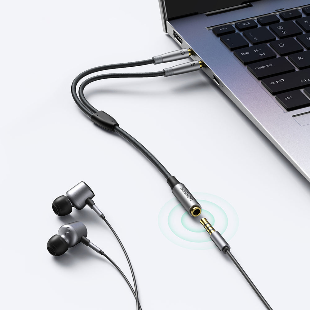 AUX cable distributor 3.5 mm female for headphones and male microphone 20cm black - Carlat
