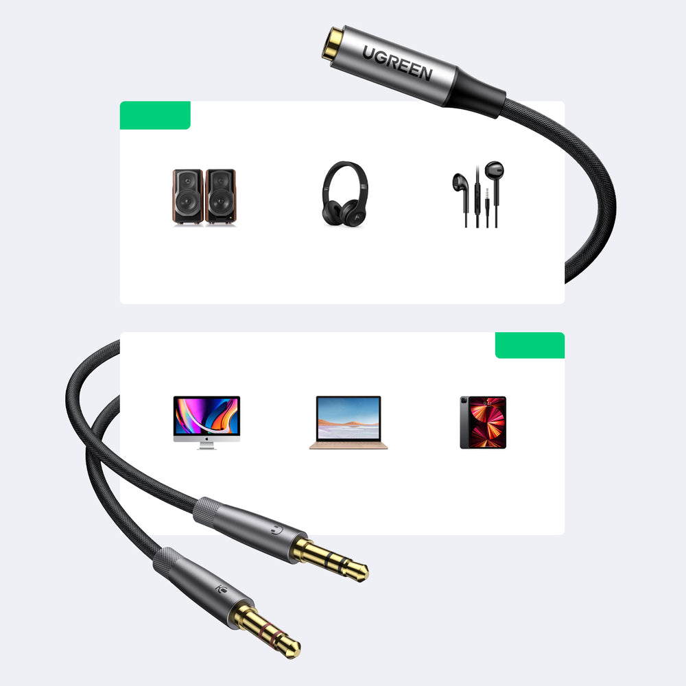 AUX cable distributor 3.5 mm female for headphones and male microphone 20cm black - Carlat
