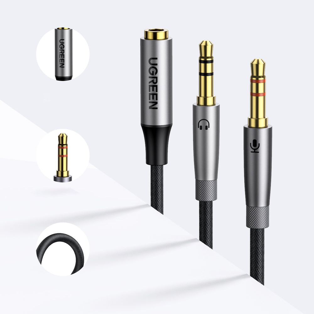 AUX cable distributor 3.5 mm female for headphones and male microphone 20cm black - Carlat