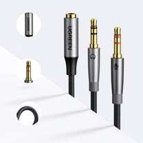 AUX cable distributor 3.5 mm female for headphones and male microphone 20cm black - Carlat