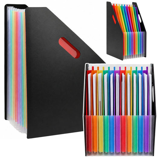 Accordion-Style Office Document Organizer, Folder with 13 Compartments, A4 Size, Black - Carlat