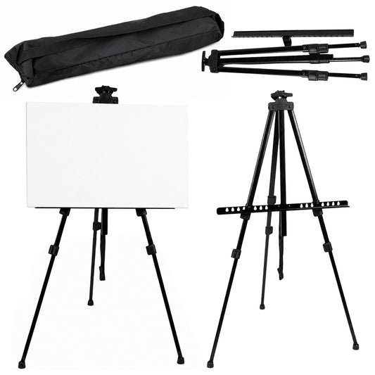 Adjustable Three-Legged Metal Outdoor Painting Easel with Case, Black, 158 cm - Carlat