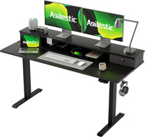Agilestic Height-adjustable desk with 2 drawers, 100 x 60 cm, sturdy desk, height adjustable, electric, ergonomic standing seat, table, computer desk, brown - Carlat