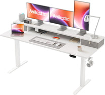 Agilestic Height-adjustable desk with 2 drawers, 100 x 60 cm, sturdy desk, height adjustable, electric, ergonomic standing seat, table, computer desk, brown - Carlat