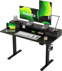 Agilestic Height-adjustable desk with 2 drawers, 100 x 60 cm, sturdy desk, height adjustable, electric, ergonomic standing seat, table, computer desk, brown - Carlat