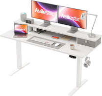 Agilestic Height-adjustable desk with 2 drawers, 100 x 60 cm, sturdy desk, height adjustable, electric, ergonomic standing seat, table, computer desk, brown - Carlat