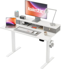 Agilestic Height-adjustable desk with 2 drawers, 100 x 60 cm, sturdy desk, height adjustable, electric, ergonomic standing seat, table, computer desk, brown - Carlat