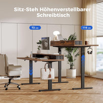 Agilestic Height-adjustable desk with 2 drawers, 100 x 60 cm, sturdy desk, height adjustable, electric, ergonomic standing seat, table, computer desk, brown - Carlat