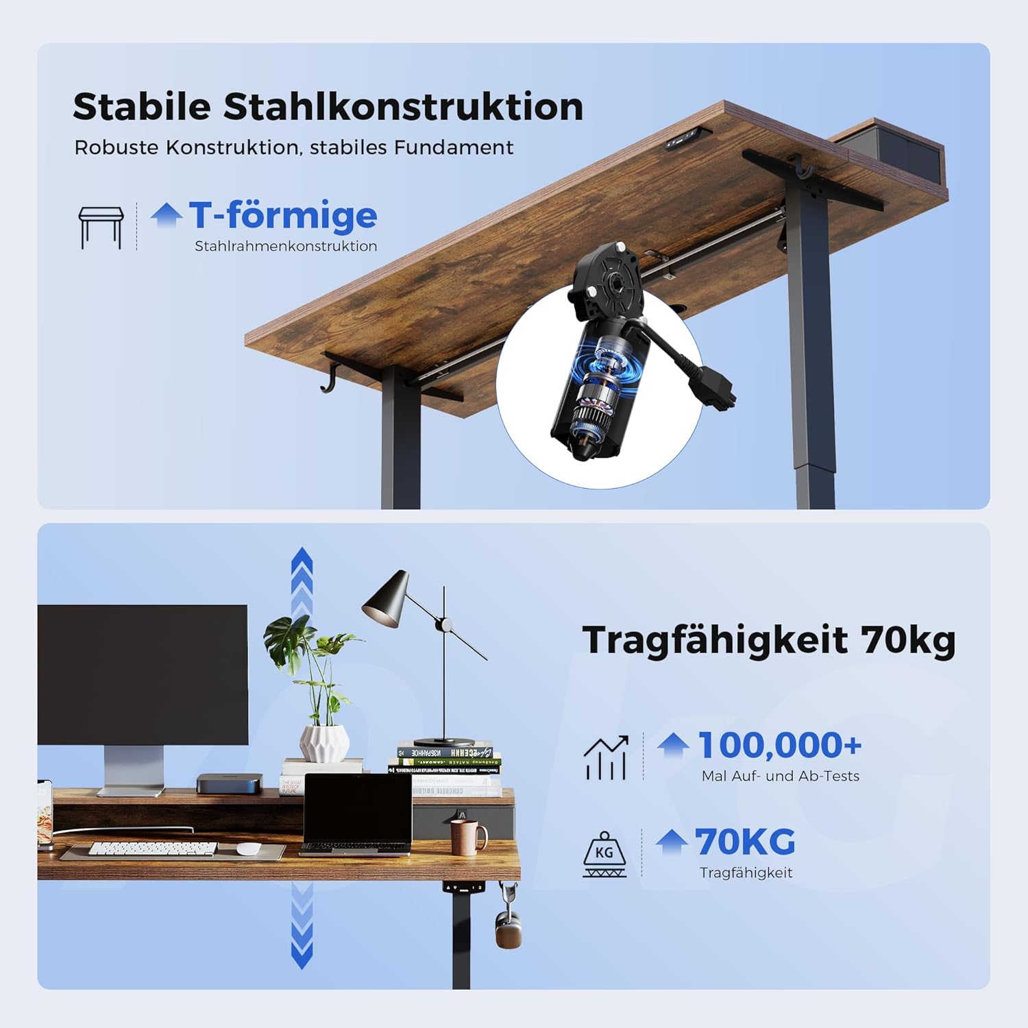 Agilestic Height-adjustable desk with 2 drawers, 100 x 60 cm, sturdy desk, height adjustable, electric, ergonomic standing seat, table, computer desk, brown - Carlat