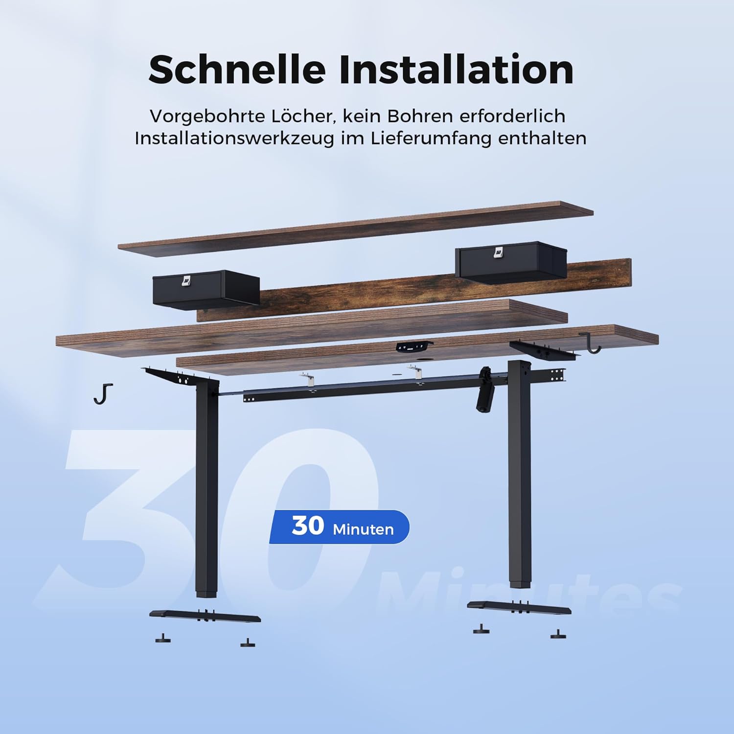 Agilestic Height-adjustable desk with 2 drawers, 100 x 60 cm, sturdy desk, height adjustable, electric, ergonomic standing seat, table, computer desk, brown - Carlat
