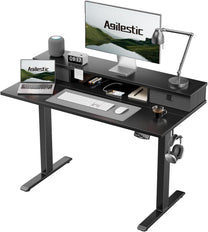 Agilestic Height-adjustable desk with 2 drawers, 120 x 60 cm, sturdy desk, height adjustable, electric, ergonomic standing seat, table, computer desk, white - Carlat
