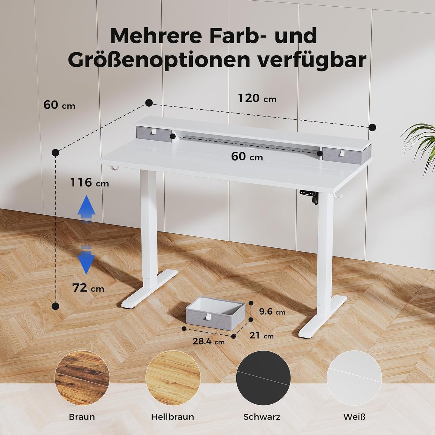 Agilestic Height-adjustable desk with 2 drawers, 120 x 60 cm, sturdy desk, height adjustable, electric, ergonomic standing seat, table, computer desk, white - Carlat