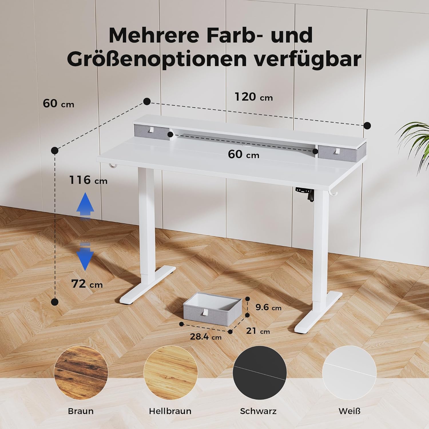 Agilestic Height-adjustable desk with 2 drawers, 120 x 60 cm, sturdy desk, height adjustable, electric, ergonomic standing seat, table, computer desk, white - Carlat