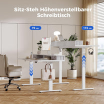 Agilestic Height-adjustable desk with 2 drawers, 120 x 60 cm, sturdy desk, height adjustable, electric, ergonomic standing seat, table, computer desk, white - Carlat