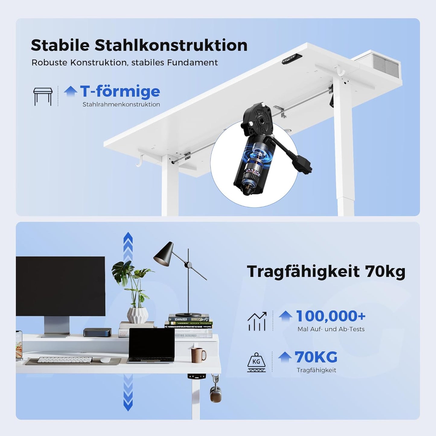 Agilestic Height-adjustable desk with 2 drawers, 120 x 60 cm, sturdy desk, height adjustable, electric, ergonomic standing seat, table, computer desk, white - Carlat