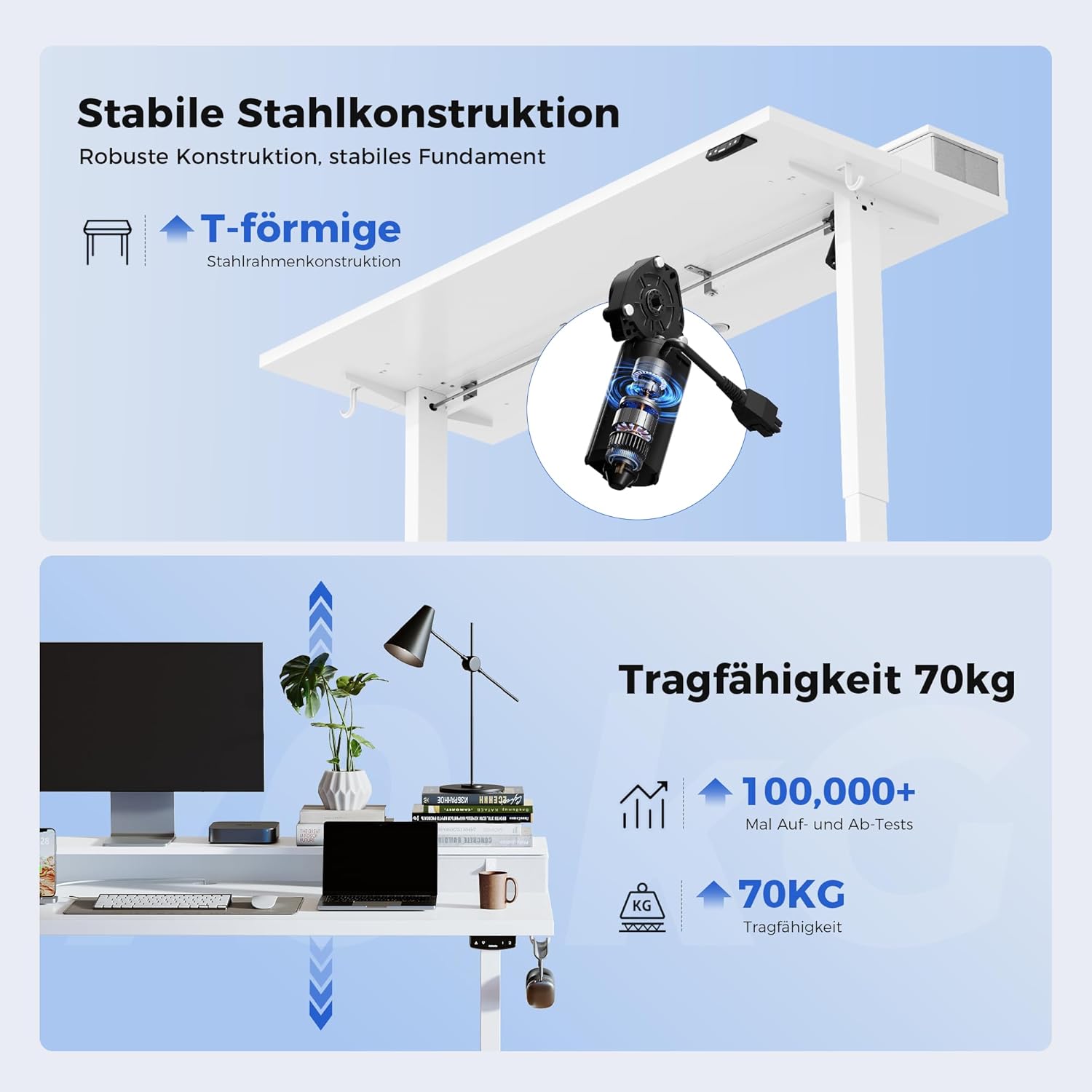 Agilestic Height-adjustable desk with 2 drawers, 120 x 60 cm, sturdy desk, height adjustable, electric, ergonomic standing seat, table, computer desk, white - Carlat