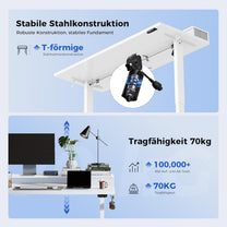 Agilestic Height-adjustable desk with 2 drawers, 120 x 60 cm, sturdy desk, height adjustable, electric, ergonomic standing seat, table, computer desk, white - Carlat