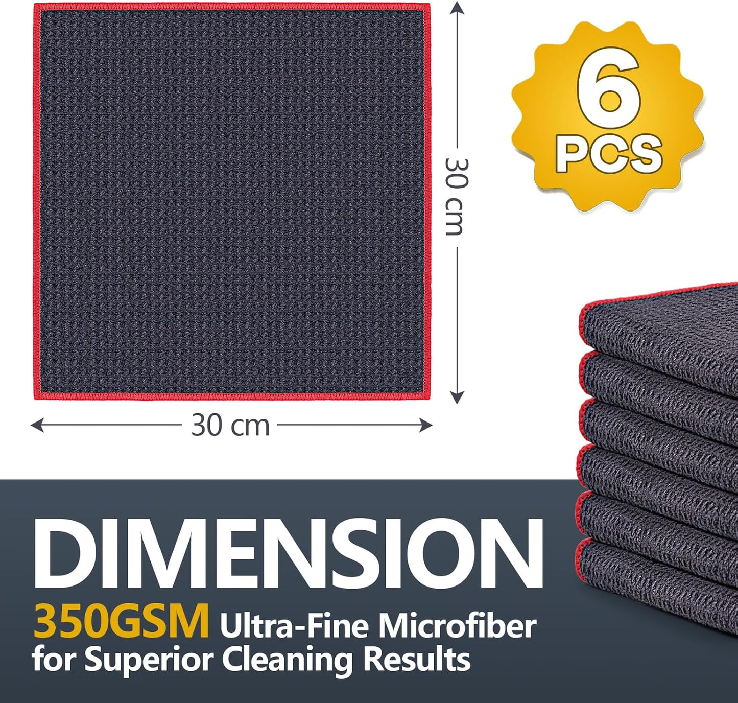Airlab Waffle Microfiber Cloths – 6-Pack, 30 × 30cm, Red - Carlat