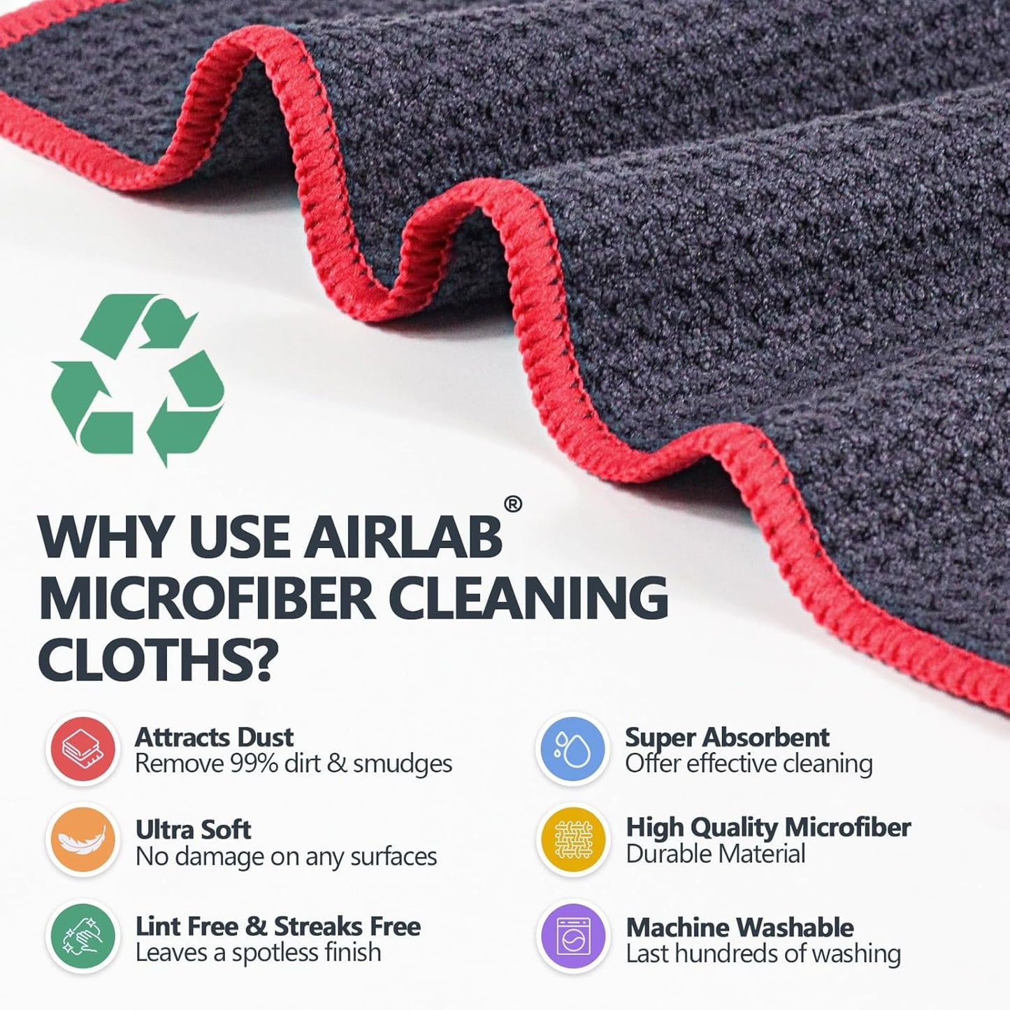 Airlab Waffle Microfiber Cloths – 6-Pack, 30 × 30cm, Red - Carlat