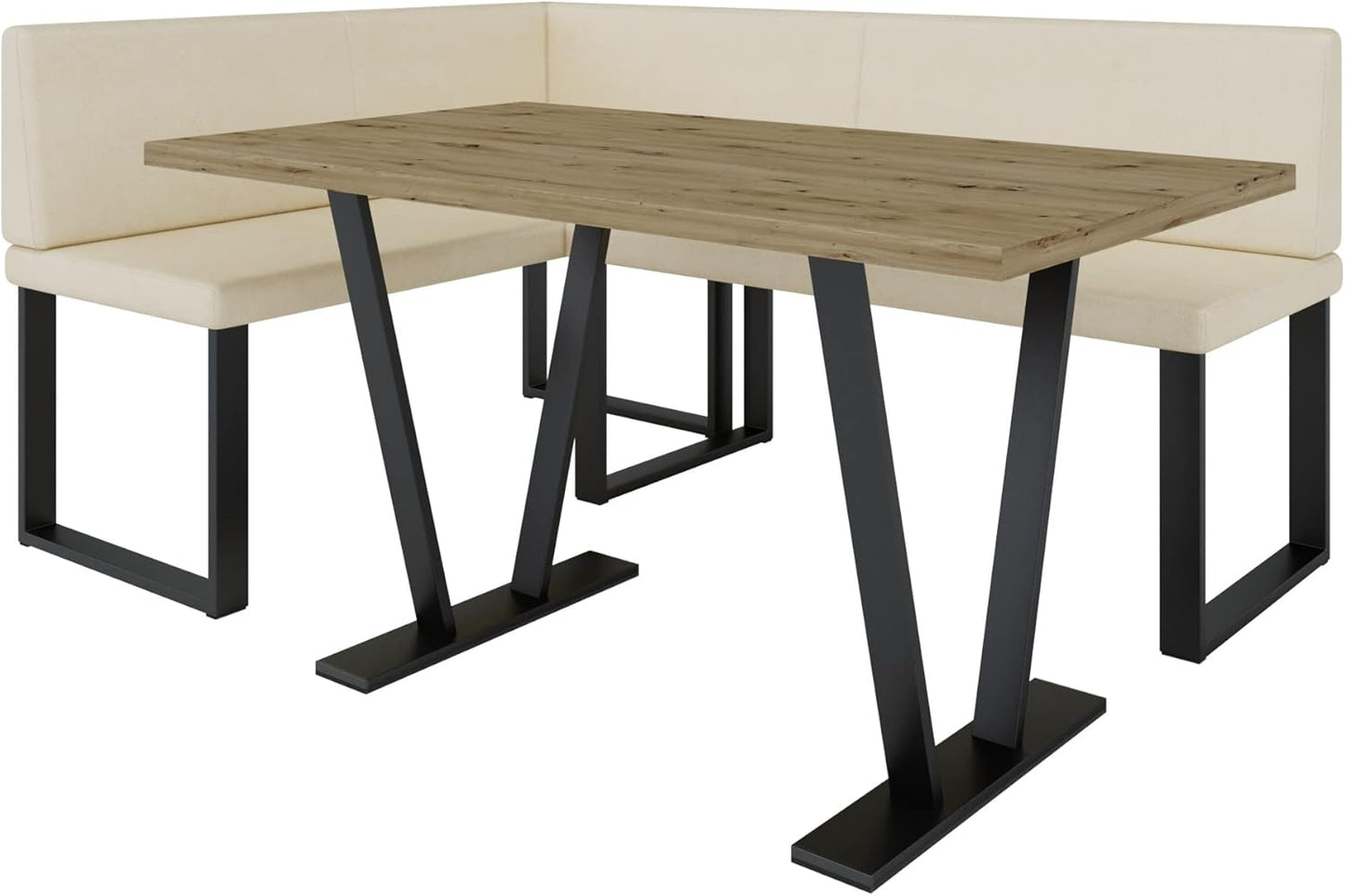 Akiko Metal Corner Bench with Table for Your Dining Room, Kitchen, Modern, Seating Area, Dining Nook, for Kitchen, Office, Reception, Solid and Strong Workmanship, (INARI 100, 196 x 142 Left) - Carlat