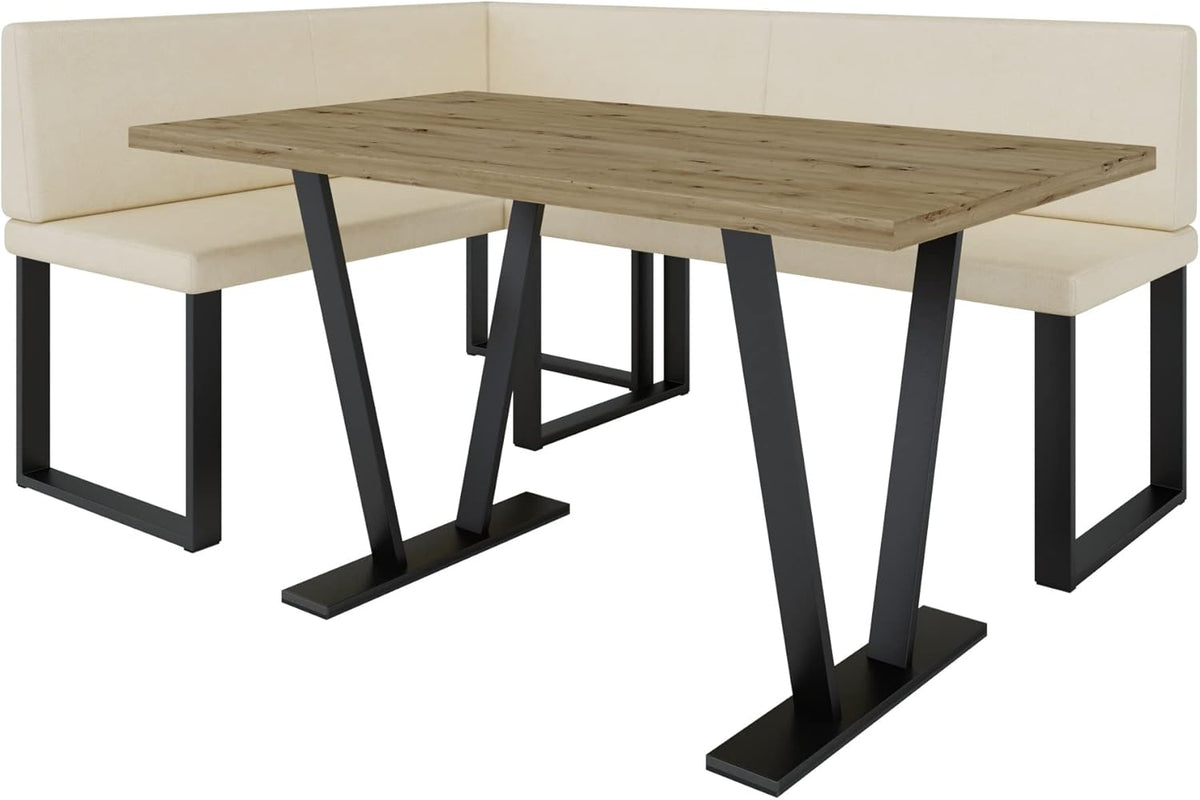 Akiko Metal Corner Bench with Table for Your Dining Room, Kitchen, Modern, Seating Area, Dining Nook, for Kitchen, Office, Reception, Solid and Strong Workmanship, (INARI 100, 196 x 142 Left) - Carlat