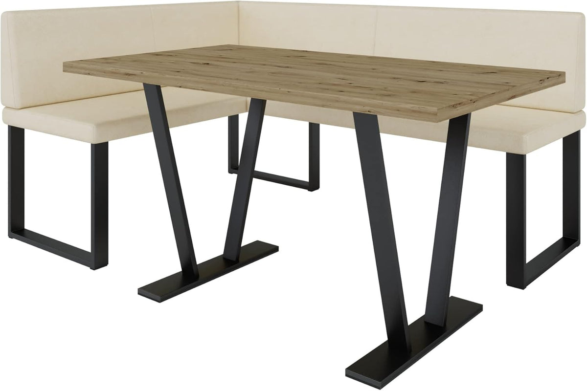 Akiko Metal Corner Bench with Table for Your Dining Room, Kitchen, Modern, Seating Area, Dining Nook, for Kitchen, Office, Reception, Solid and Strong Workmanship, (INARI 100, 196 x 142 Left) - Carlat