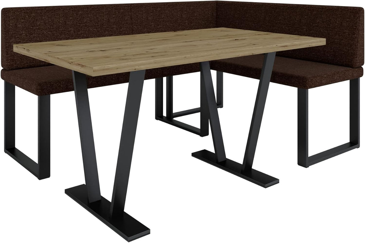 Akiko Metal Corner Bench with Table for Your Dining Room, Kitchen, Modern, Seating Area, Dining Nook, for Kitchen, Office, Reception, Solid and Strong Workmanship, (INARI 100, 196 x 142 Left) - Carlat